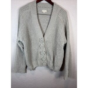 POL Light Sage Green Women's Knit Cardigan, Floral Knit Buttons, Size Medium